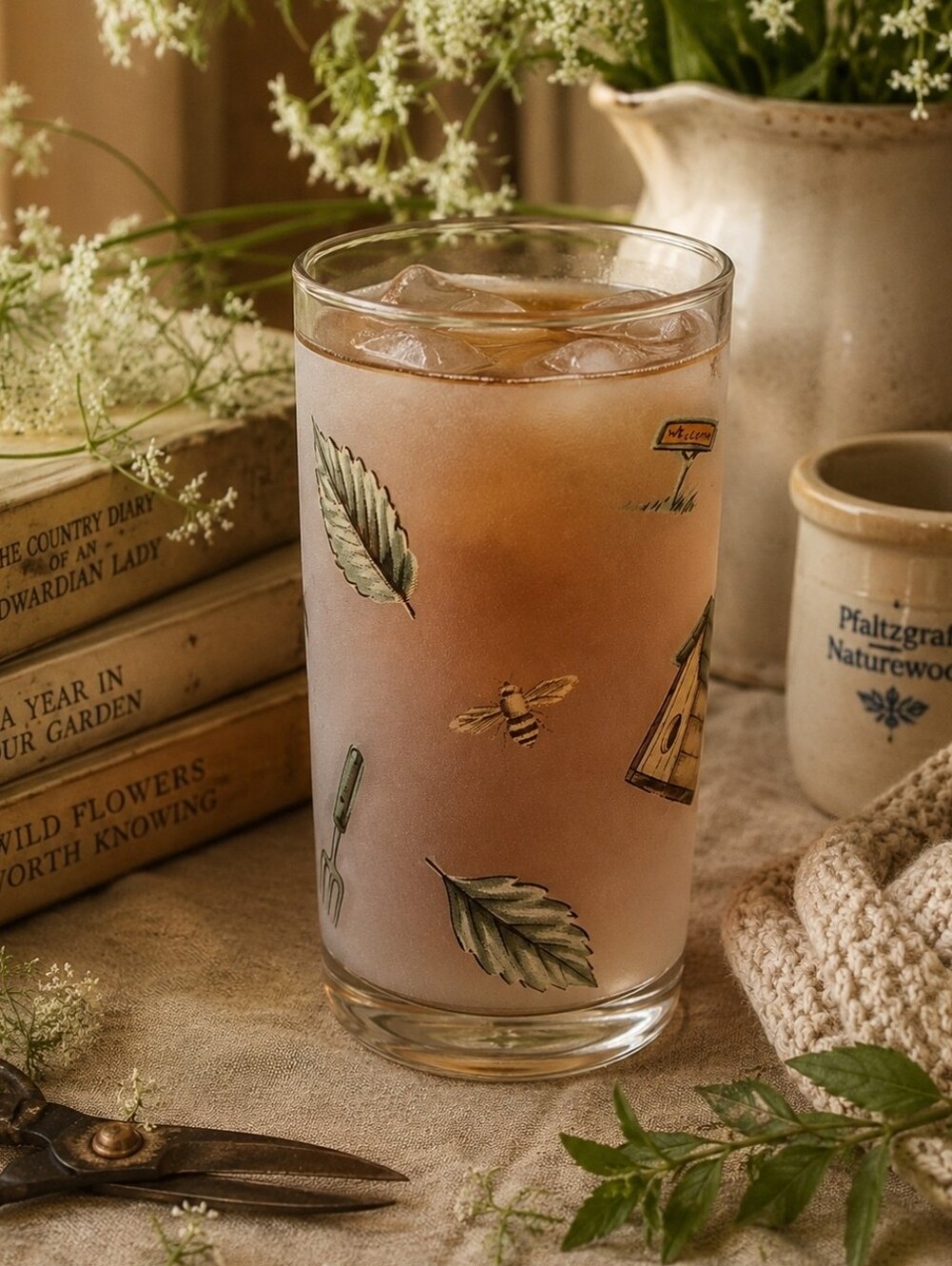 Pfaltzgraff Naturewood Frosted Iced Tea Glass 16 oz VTG Cottage Garden Tumbler
